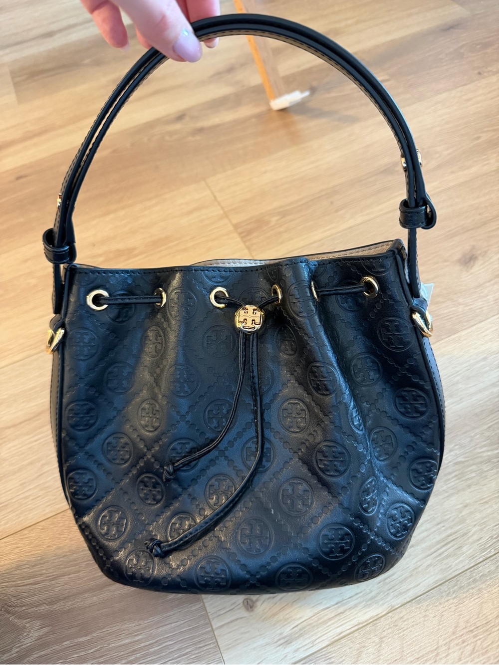 Tory Burch T Monogram Leather Bucket Bag